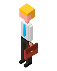 businessman with portfolio isometric avatar character vector illustration design