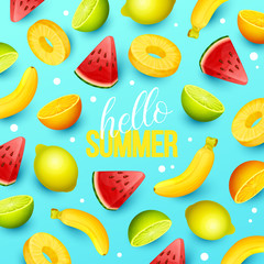 Summer background with fruits. Vector illustration.