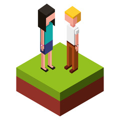 people in the field isometric avatars characters vector illustration design