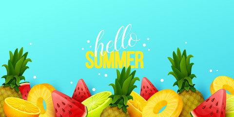 Summer background with fruits. Vector illustration.