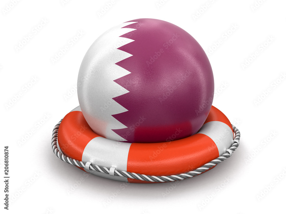 Poster ball with qatar flag on lifebuoy. image with clipping path