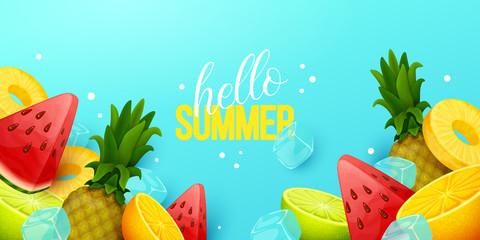 Summer background with fruits. Vector illustration.