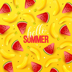Summer background with fruits. Vector illustration.