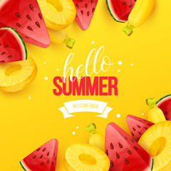 Summer background with fruits. Vector illustration.