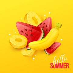 Summer background with fruits. Vector illustration.