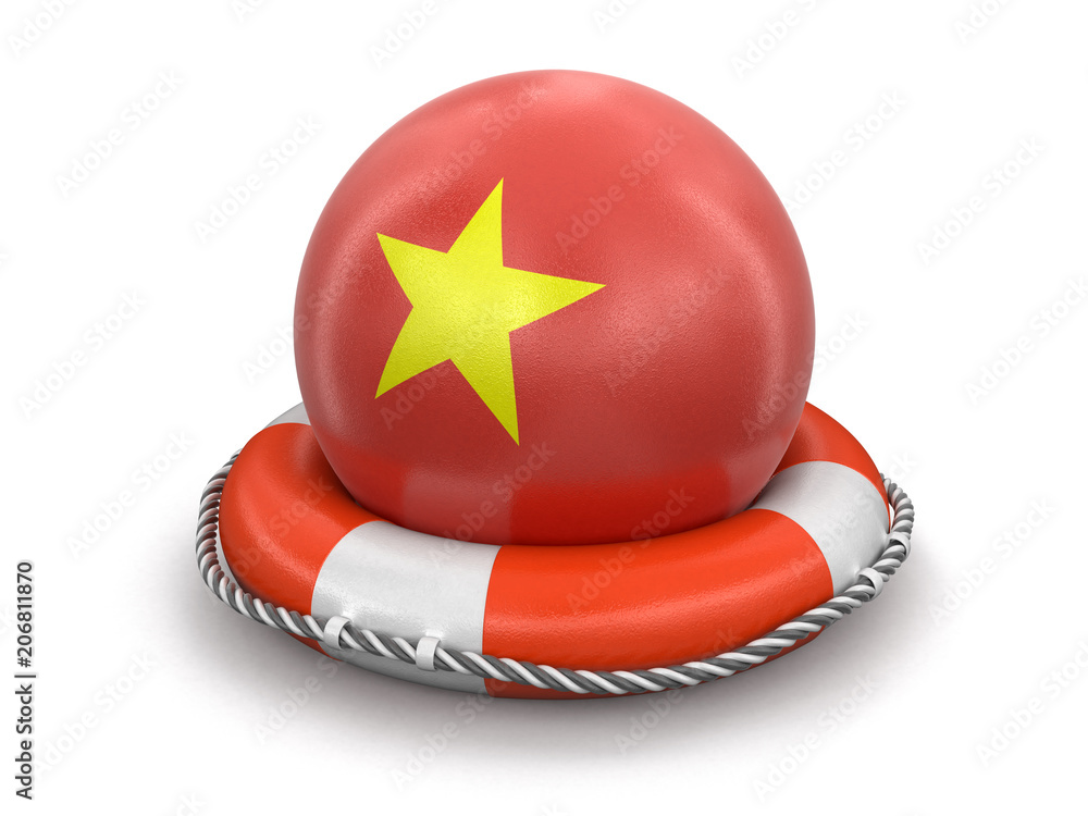 Poster ball with vietnamese flag on lifebuoy. image with clipping path