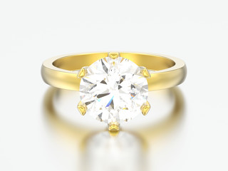 3D illustration yellow gold traditional solitaire engagement diamond ring