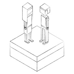 young boy and girl standing on field isometric vector illustration sketch