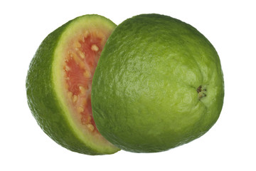 cuted red guava isolated on white