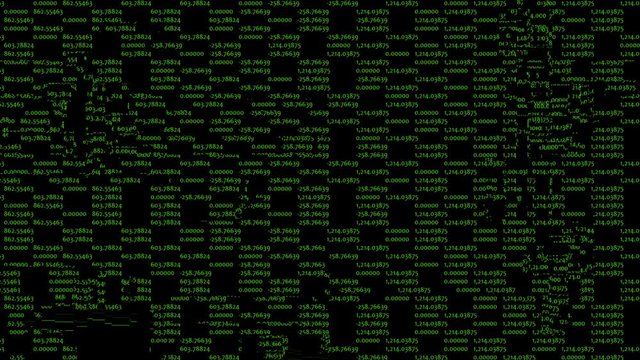 Scrolling down financial spreadsheet on computer monitor, business and finance background with glitch effect