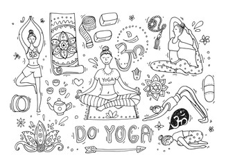 Beautiful hand drawn illustration do yoga. - 206814002
