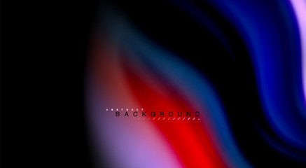 Fluid rainbow colors on black background, vector wave lines and swirls