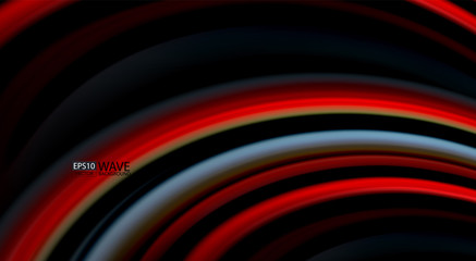 Fluid rainbow colors on black background, vector wave lines and swirls