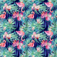 Fototapeta na wymiar Seamless pattern with flamingos