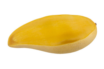 half of yellow mango isolated on white background