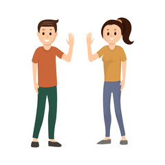 Fototapeta premium Poster with cartoon boy and girl