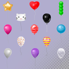 Balloons vector in air happy Birthday gift collection of colorful 3d realistic balloons gel balls animals face set illustration