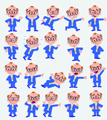 Fototapeta premium Businessman. Twenty eight expressions and basics body elements, template for design work and animation. Vector illustration to Isolated and funny cartoon character.