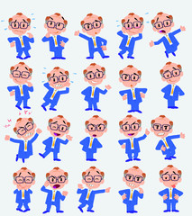 Businessman. Twenty eight expressions and basics body elements, template for design work and animation. Vector illustration to Isolated and funny cartoon character.