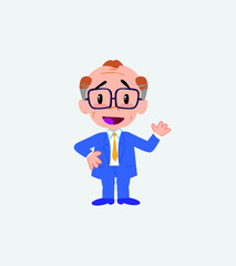 Fototapeta premium Old businessman with glasses waving, happy.