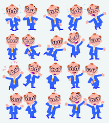 Businessman. Twenty eight expressions and basics body elements, template for design work and animation. Vector illustration to Isolated and funny cartoon character.