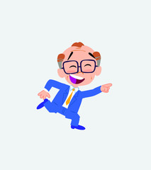 Old businessman with glasses running smiling.