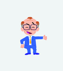 Old businessman with glasses showing something in an optimistic and positive attitude.