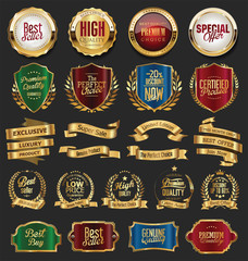 Collection of golden retro vintage badges 