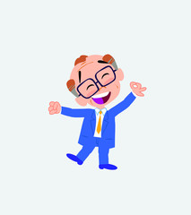 Old businessman with glasses exulting in happiness