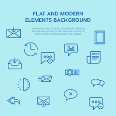 chat and messenger, video, time, email outline vector icons and elements background concept on blue background.Multipurpose use on websites, presentations, brochures and more