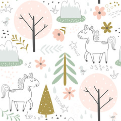 Seamless pattern with cartoon unicorns
