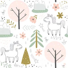 Wallpaper murals Unicorn Seamless pattern with cartoon unicorns