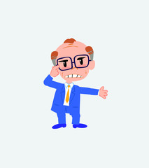 Old businessman with glasses, is angry and points his head with his index finger.