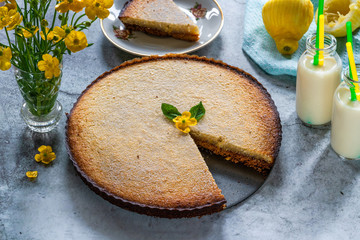 Lemon and almon tart - high angle view