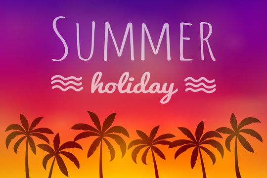 Paradise holidays - shiny poster with palm trees. Vector.