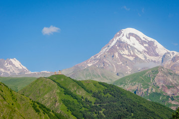 Naklejka premium Trinity church in Kazbegi, Georgia