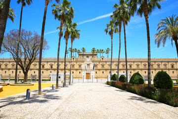 The historic Parliament Building of Andalusia in Sevilla, Spain - obrazy, fototapety, plakaty
