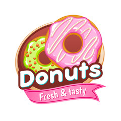 Donuts colorful poster or badge.