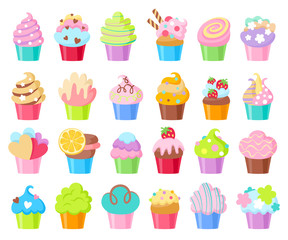 Cupcakes vector icons set.