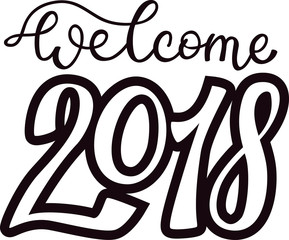 Obraz premium 2018 happy New Year black text logo for holiday calendar print design or Christmass newborn yearly party illustration