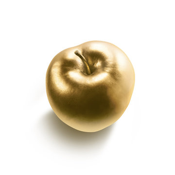 Gold Apple Isolated On White Background.