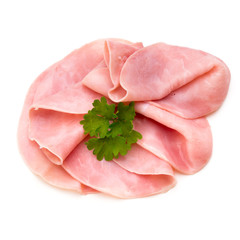 Sausage slices isolated on the white background.