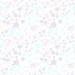 Vector seamless floral pattern from small decorative hand-drawn flowers on a white background in pastel light colors