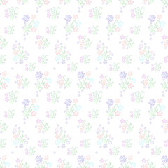 Delicate pastel vector seamless floral pattern small decorative hand-drawn bouquets of flowers on a white background
