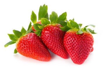 Fresh strawberries close up on white background.