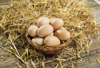 Organic eggs in a basket
