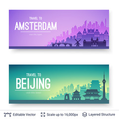 Amsterdam and Beijing famous city scapes.