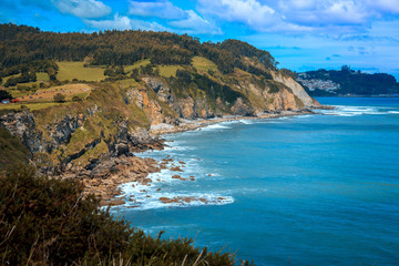 beautiful landscape cliff with blue sea, Asturias