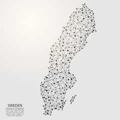 A map of Sweden consisting of 3D triangles, lines, points, and connections. Vector illustration of the EPS 10.