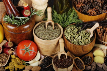 many different spices background